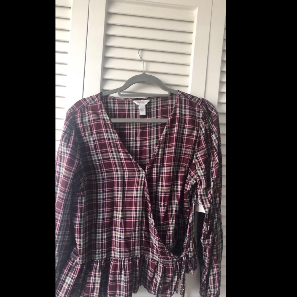 Red Plaid Wrap shirt.